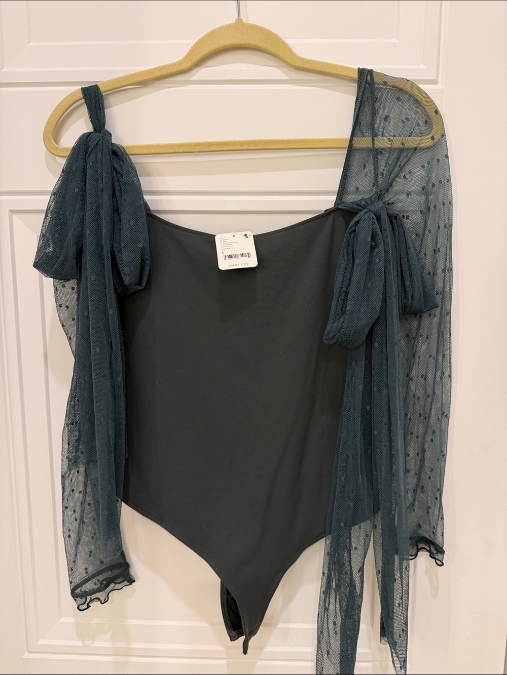 NWT free people Sheer Sleeve Teal One-Piece Bodysuit size small